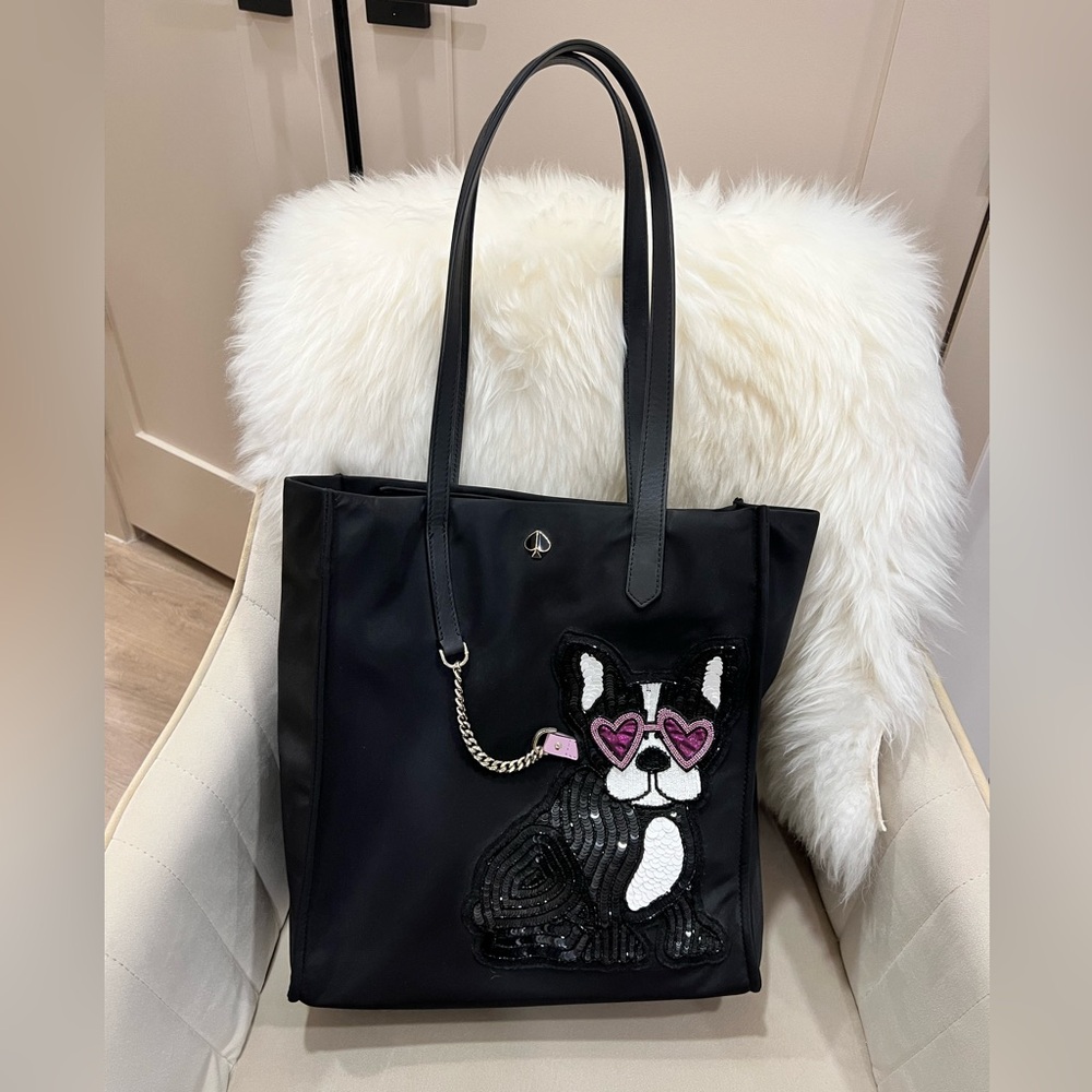 Kate Spade Black NS Tote with Dog and Heart Design